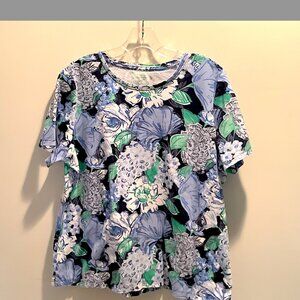 Kim Rogers - Classic FLoral  short-sleeve  cotton knit top Size XL